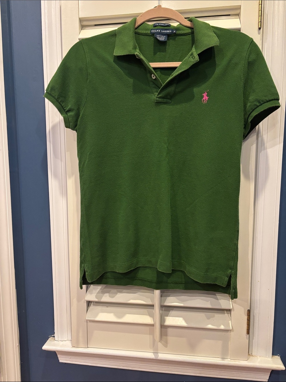 Ralph Lauren “The Skinny Polo” - Green with Pink Pony Embroidery